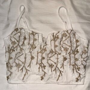 Flower Patterned with Gold Trim Detail Crop Top
